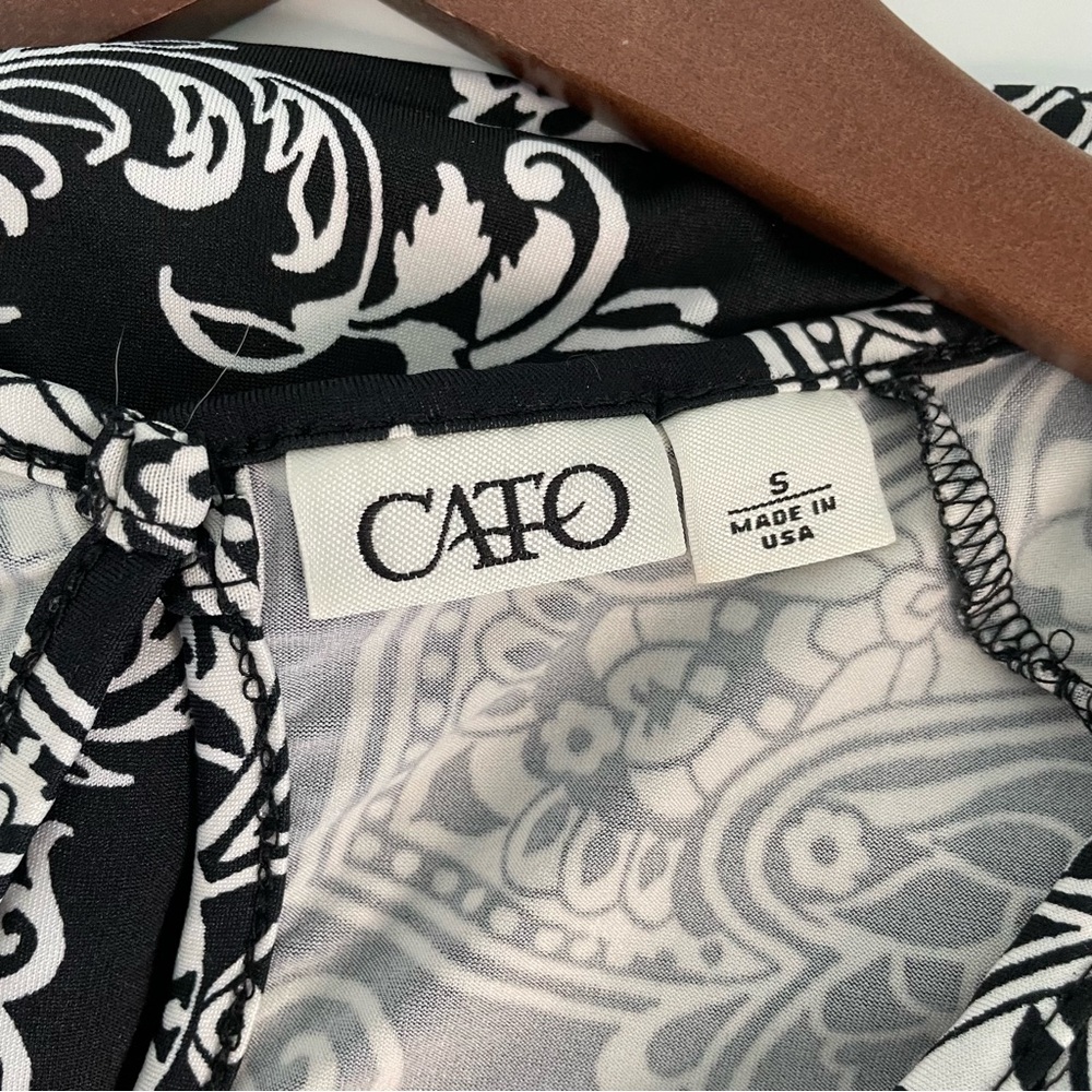 Floral Black & White Blouse - Boho floral print long sleeve 3/4 sleeve sz S - Picture 6 of 6